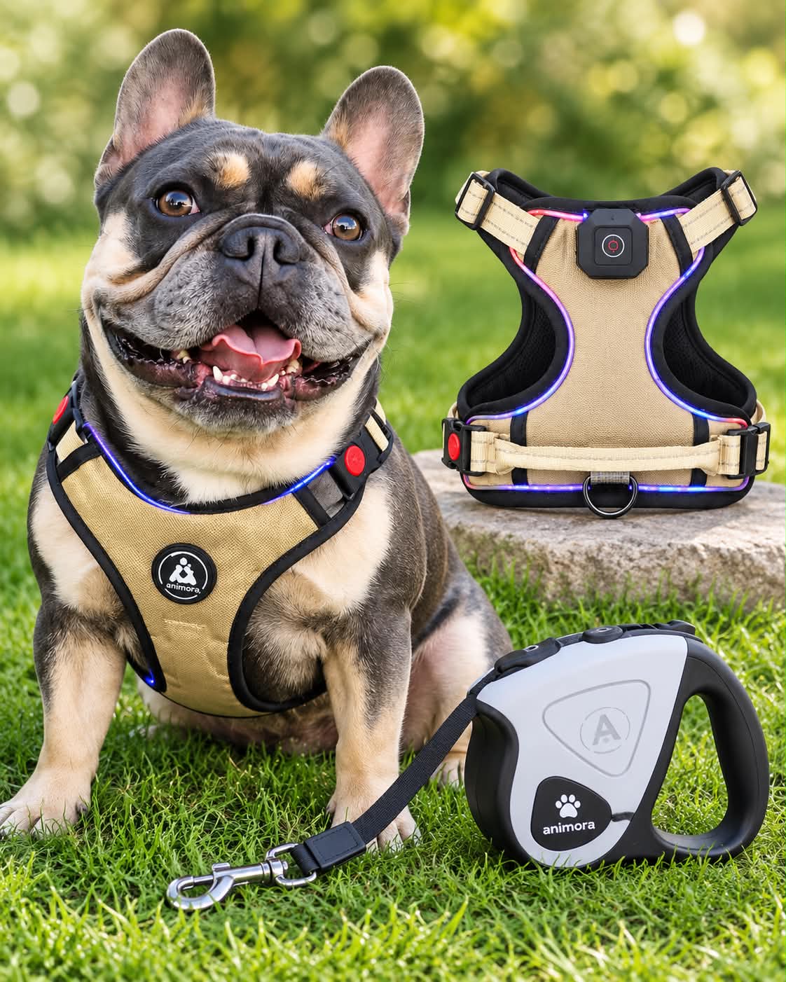 Francia bulldog kiegészítő – világító hám