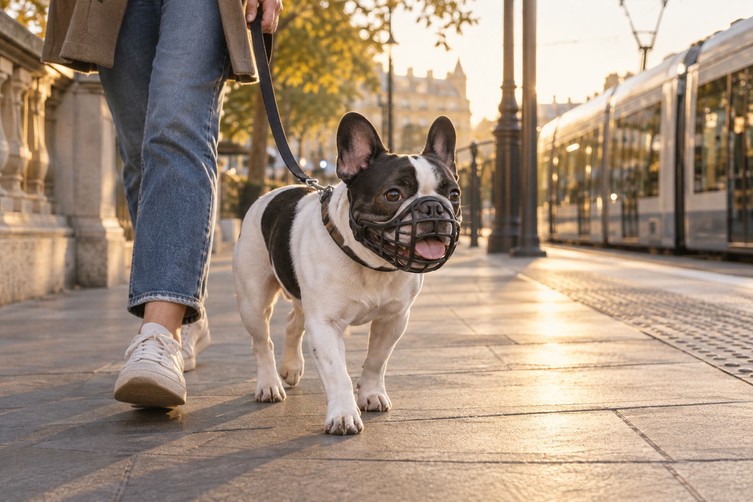 francia bulldog pozitív szájkosárhoz szoktatása jutalomfalattal