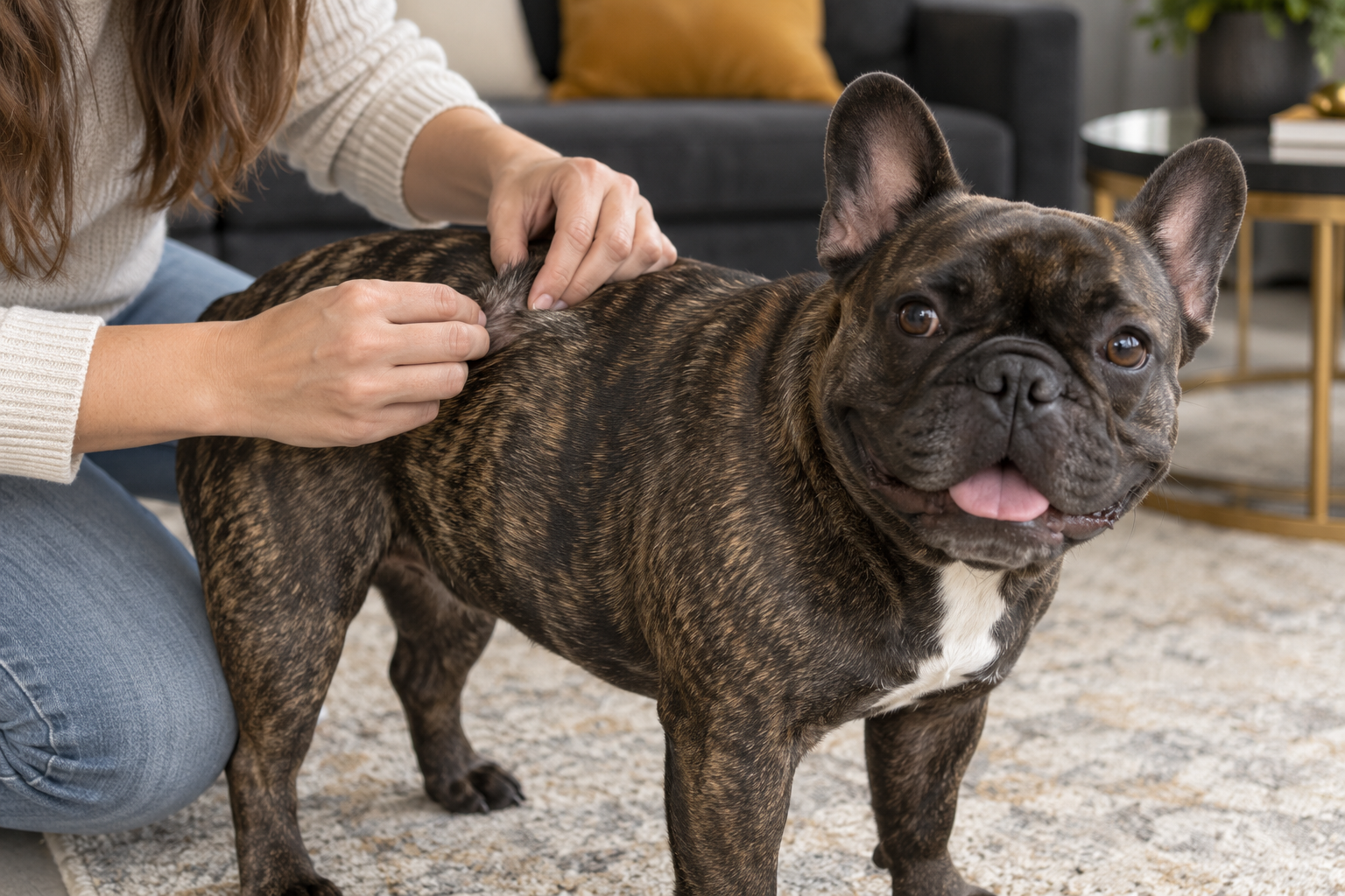 francia bulldog szőrzetének és bőrének otthoni ellenőrzése